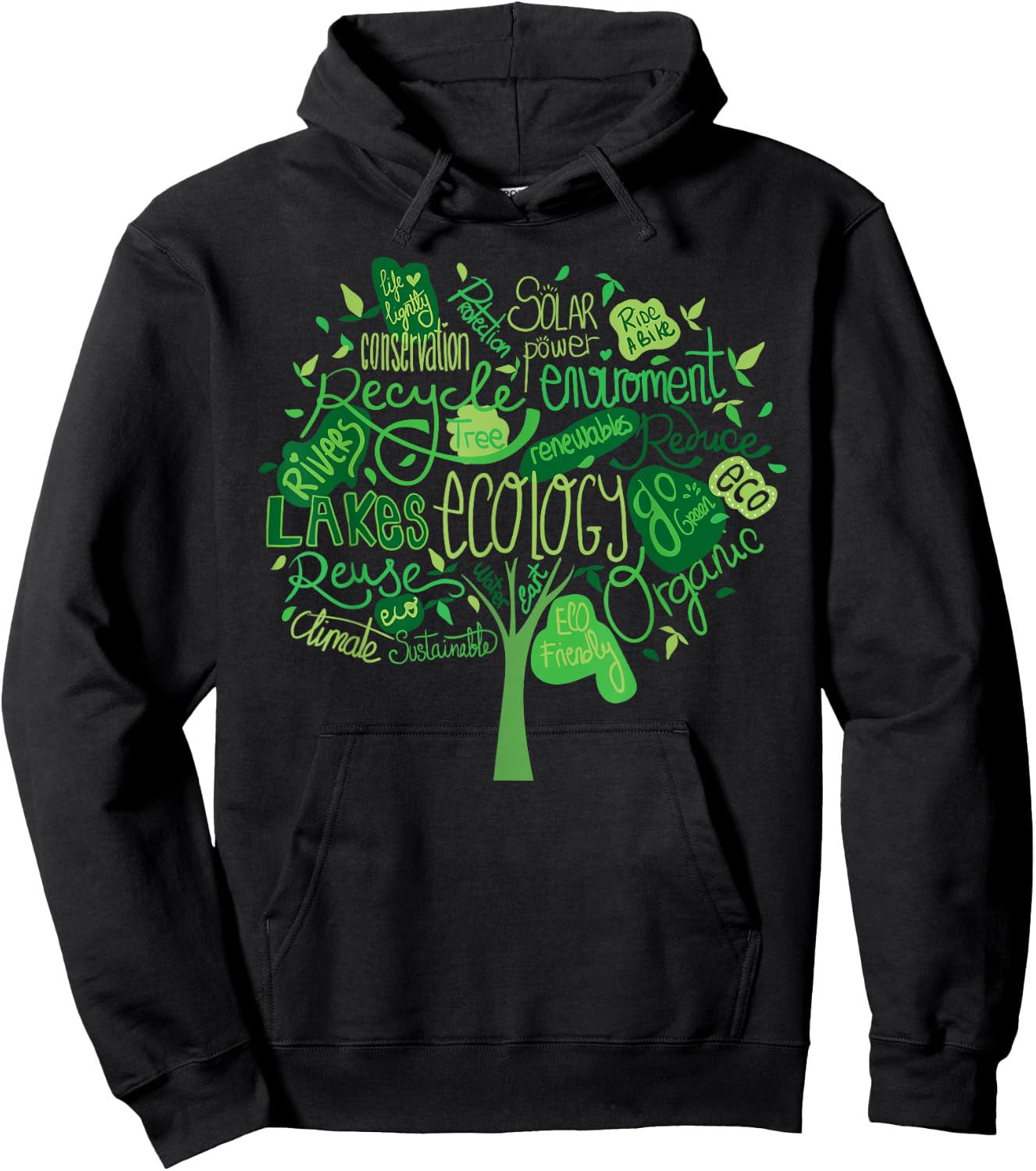 Ecology and Environmental with Green Tree Word Cloud Hoodie - Hoodie | Black