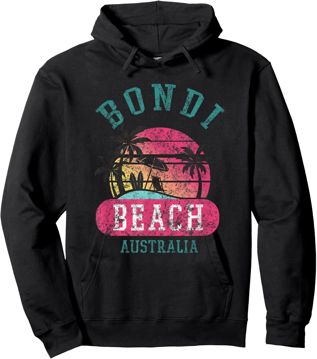 Retro Cool Bondi Beach Australia Beaches Distressed Novelty Hoodie - Hoodie | Black