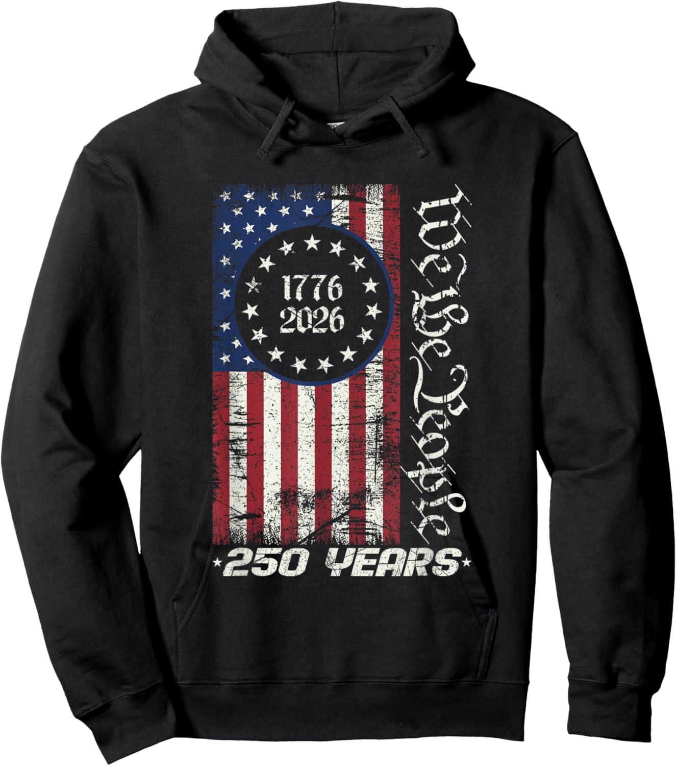 Retro American Flag 250 Years Freedom Heritage Commemoration Hoodie - Hoodie | Black