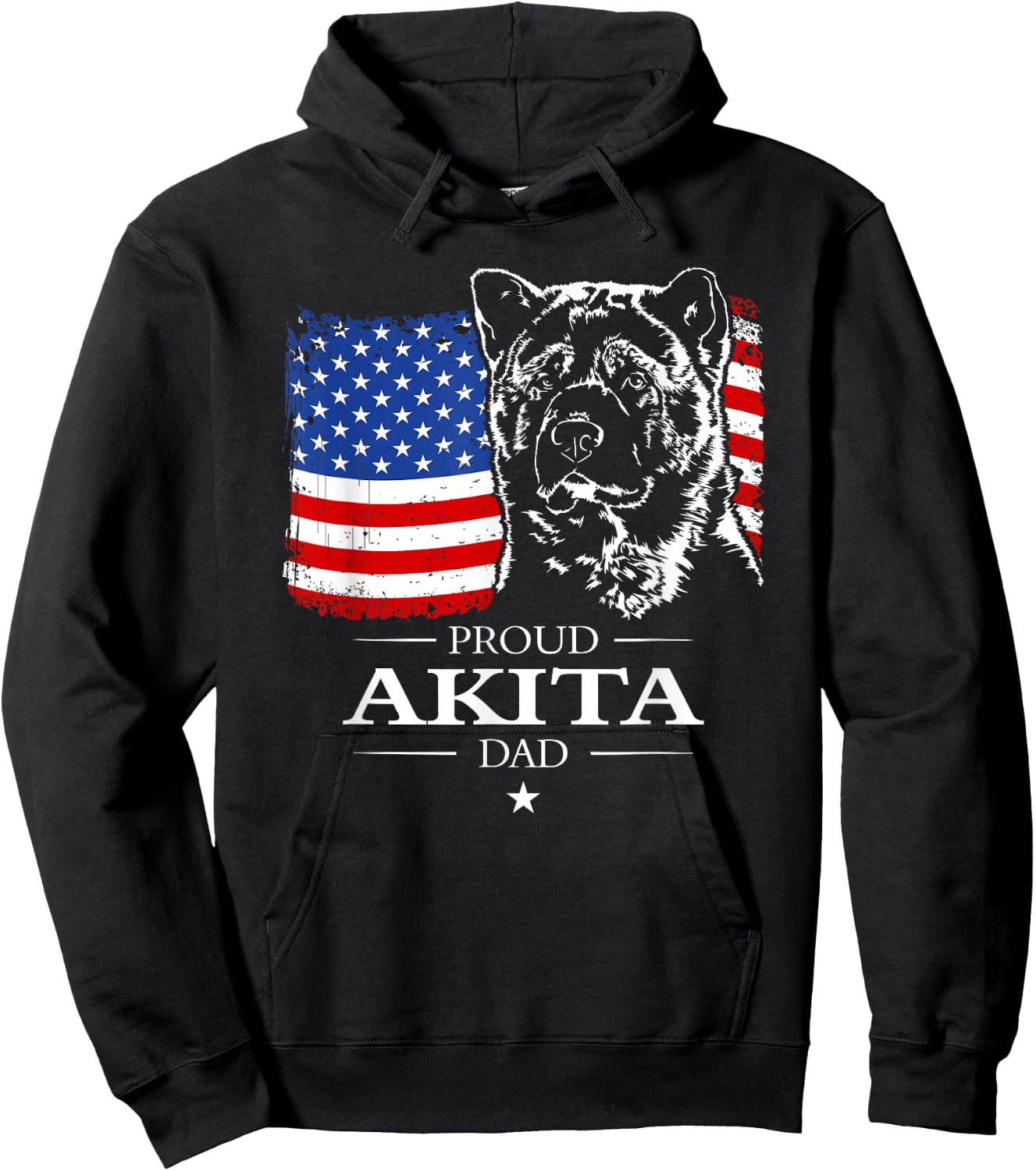 Funny Proud Akita Dad American Flag patriotic dog gift Hoodie - Hoodie | Black
