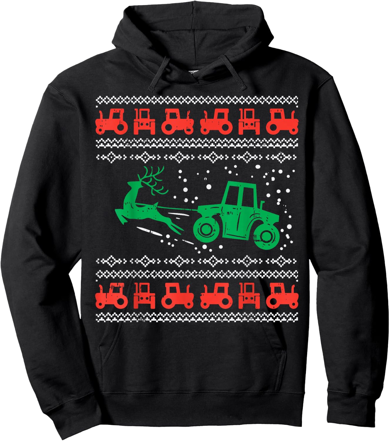 Farm Tractor Reindeer Fun Ugly Christmas Sweater Farmer Gift Hoodie - Hoodie | Black