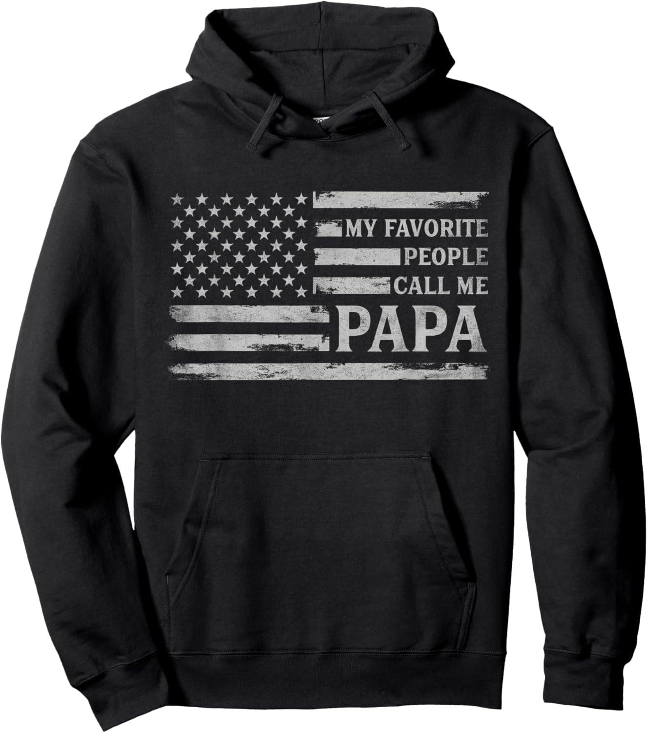 My Favorite People Call Me Papa Father's Day Grey USA Flag Hoodie - Hoodie | Black