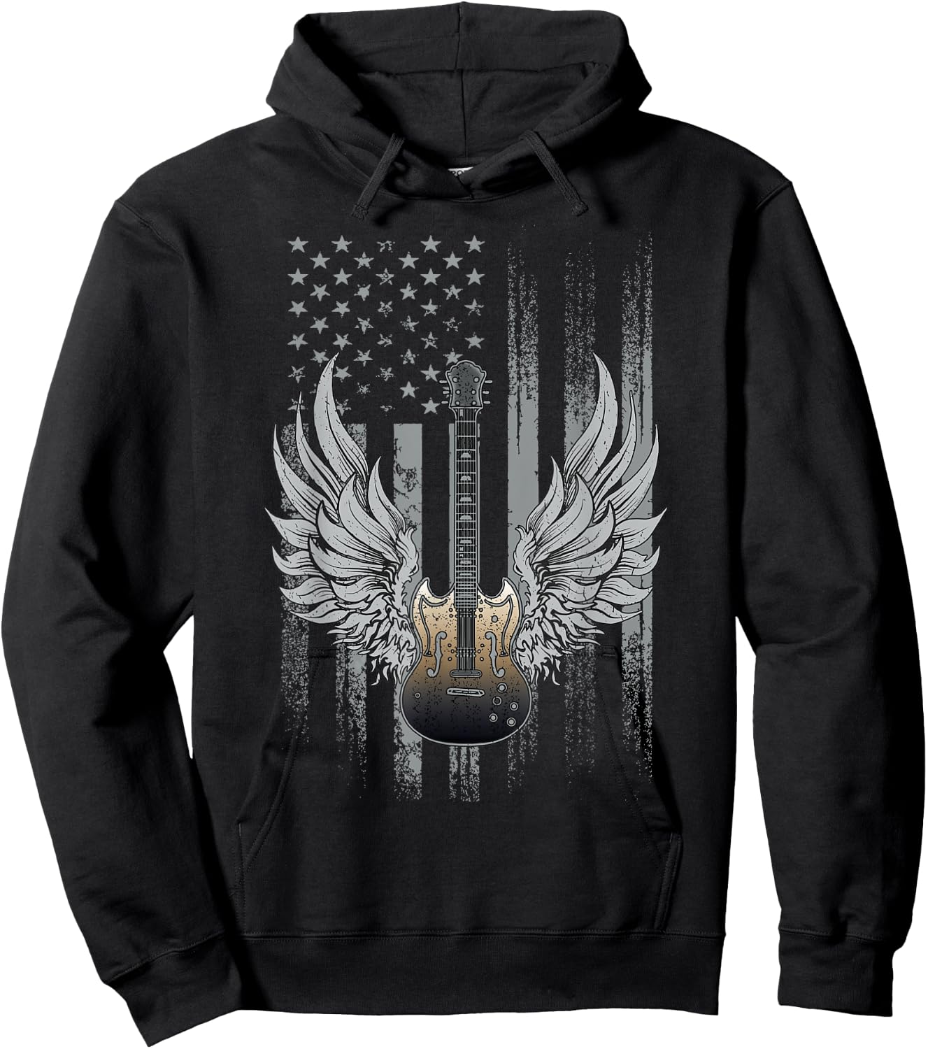 Dibble Dabble Designs Guitar Patriotic Guitar Flag Band Cool Rock and Roll Guitar Hoodie - Hoodie | Black