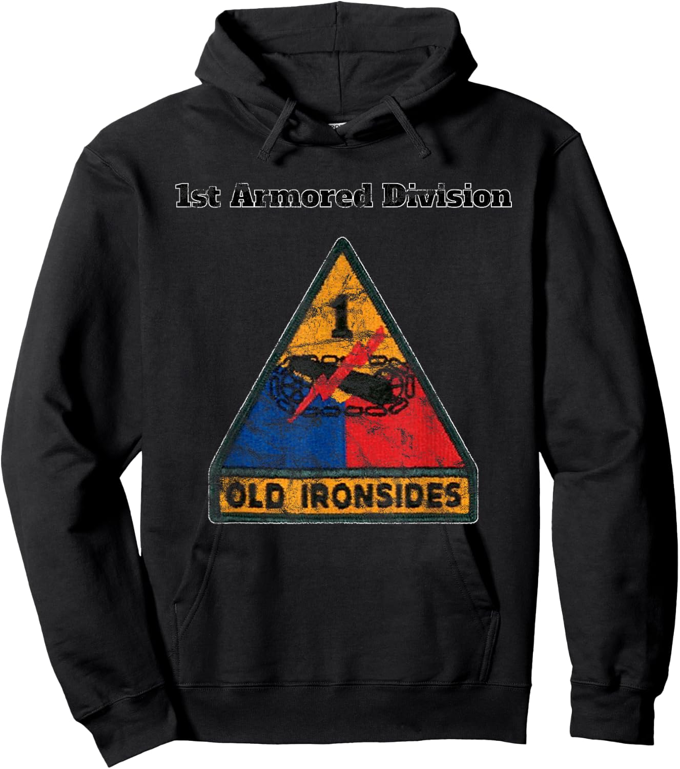 1st Armored Div - Old Ironsides Color Distressed design Hoodie - Hoodie | Black