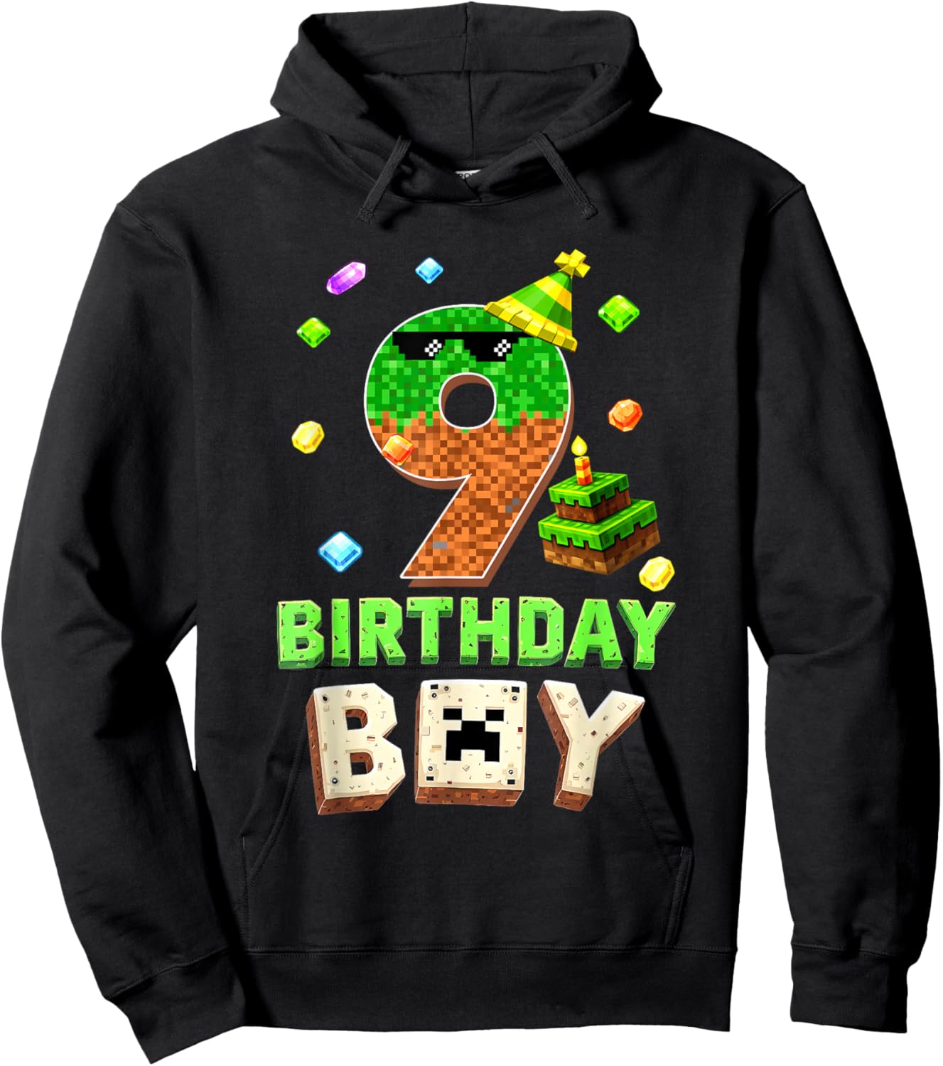 9th Birthday Boy Video Pixel Game Level 9 Unlocked Gift Hoodie - Hoodie | Black