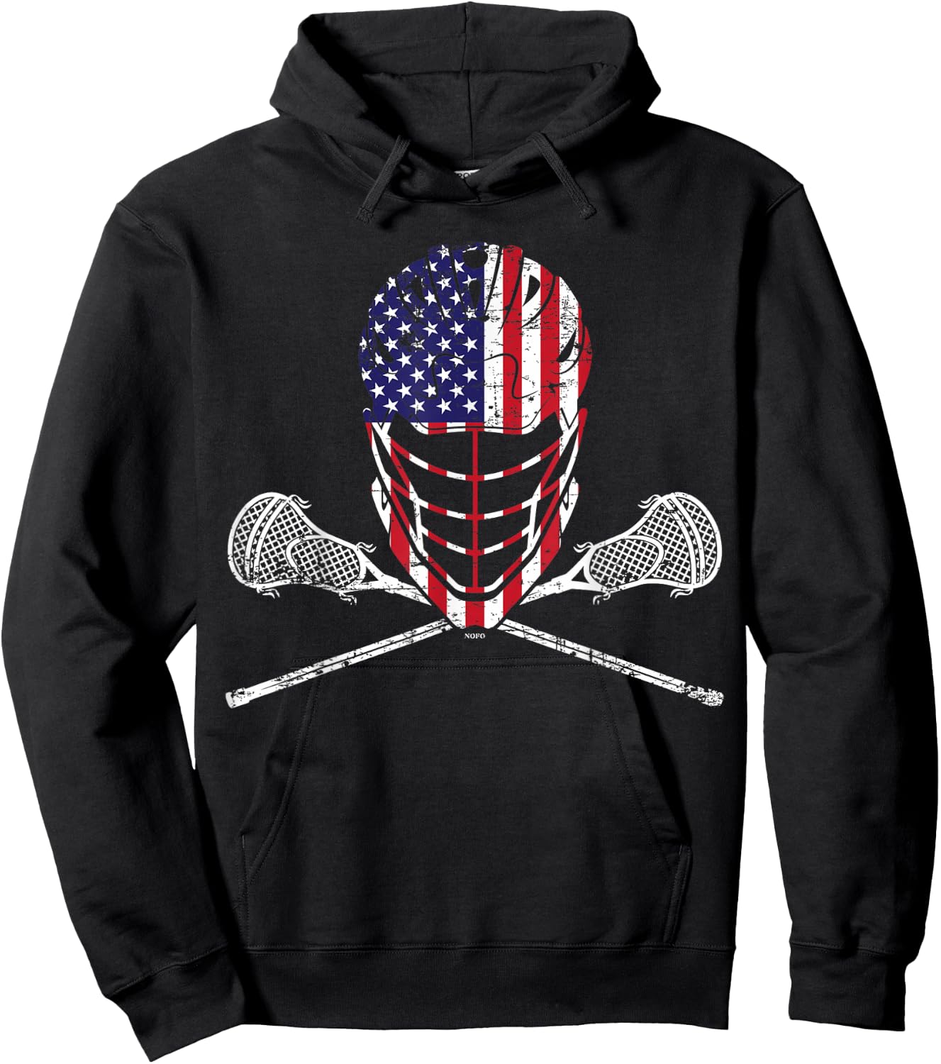 Lacrosse Helmet and Sticks, American Flag Lax Helmet Hoodie - Hoodie | Black