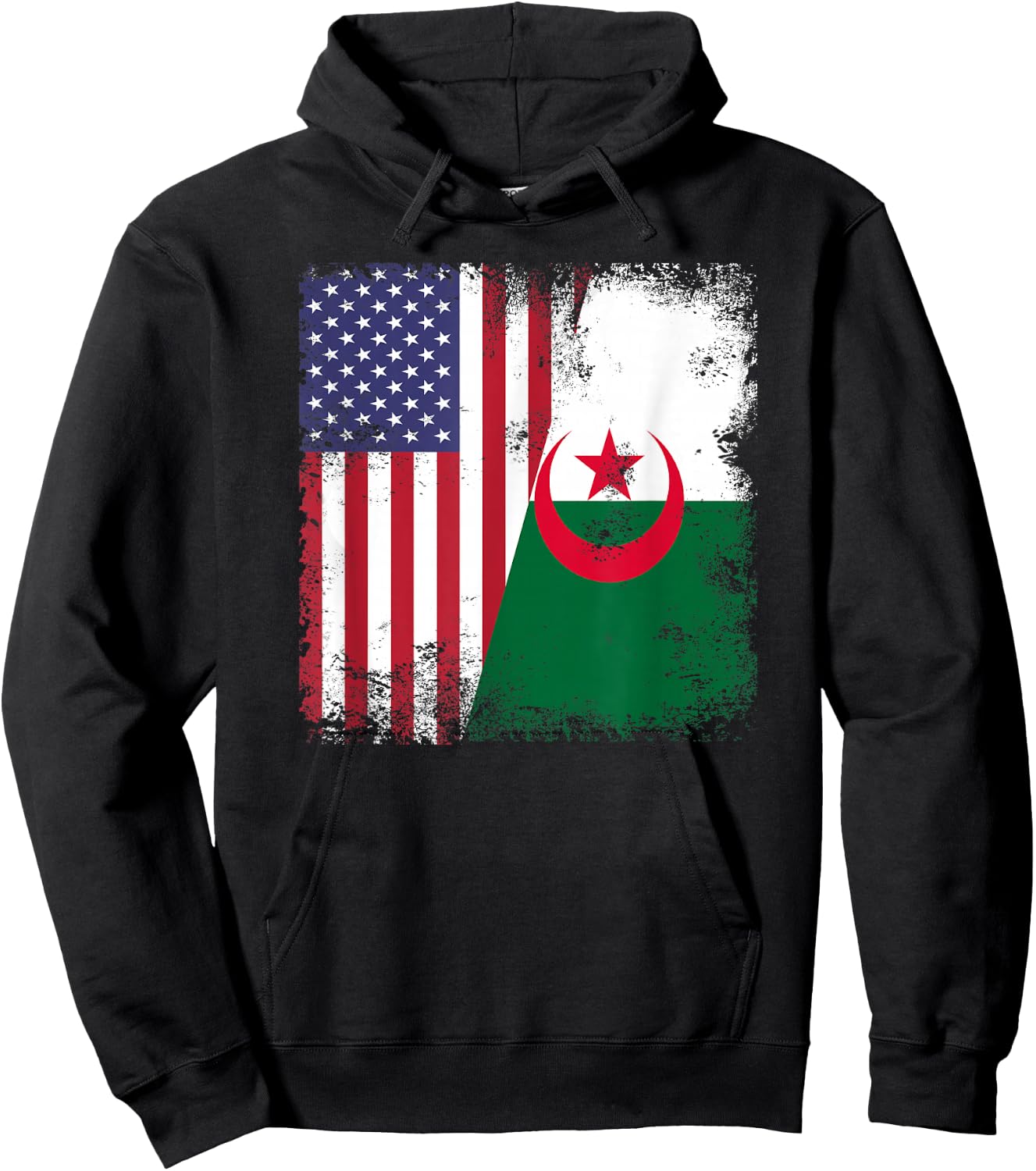 Half Algerian Flag | Vintage Algeria USA Gift Hoodie - Hoodie | Black