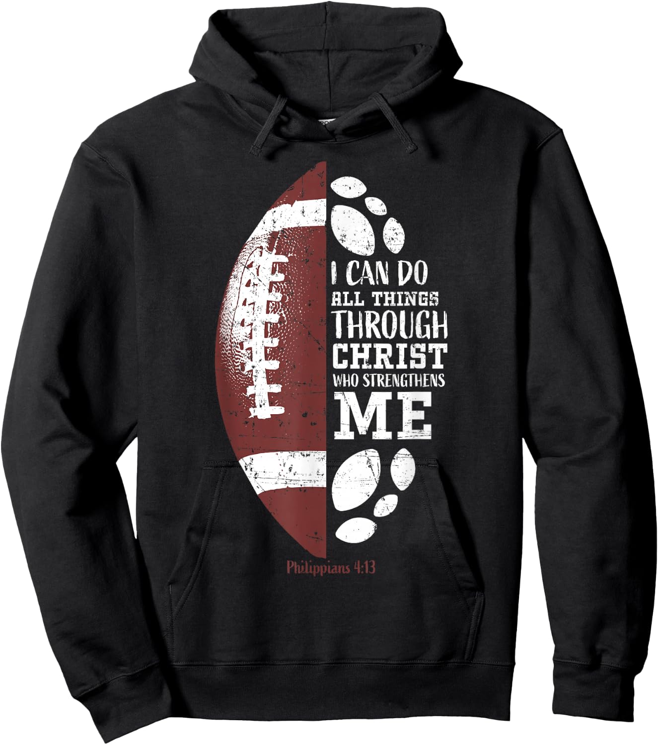 Christian Football Philippians 4:13 Religious Verse Faith Hoodie - Hoodie | Black