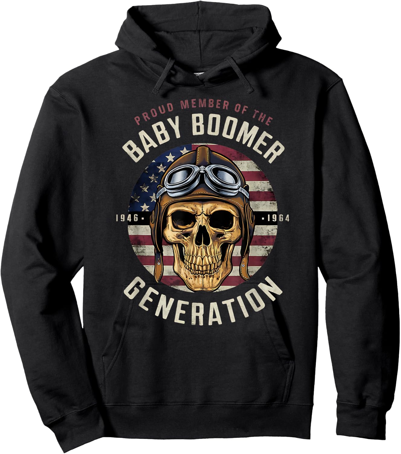 Baby Boomer Skull Patriotic Gifts 1946-1964 Hoodie - Hoodie | Black