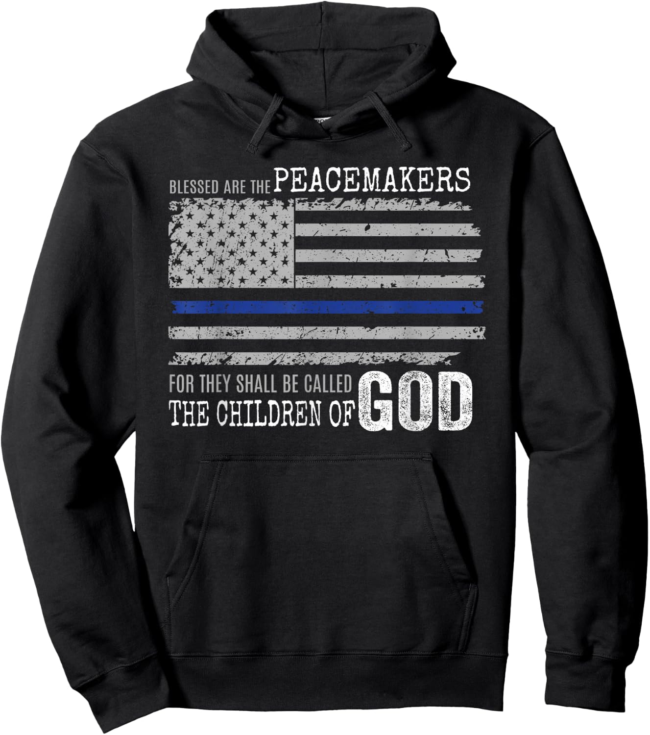 Support Police Thin Blue Line Distressed Flag Bible Verse Hoodie - Hoodie | Black