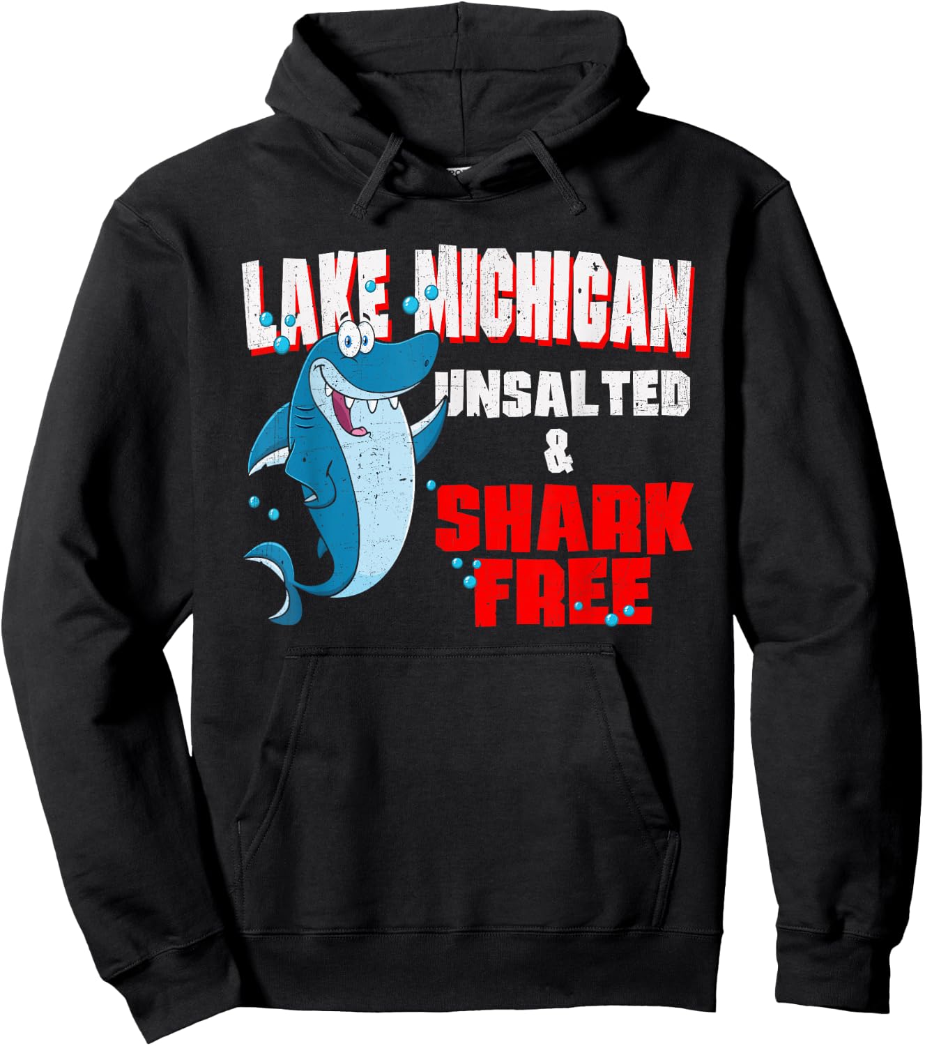 Retro Lake Michigan UnSalted & Shark Free Water Hoodie - Hoodie | Black