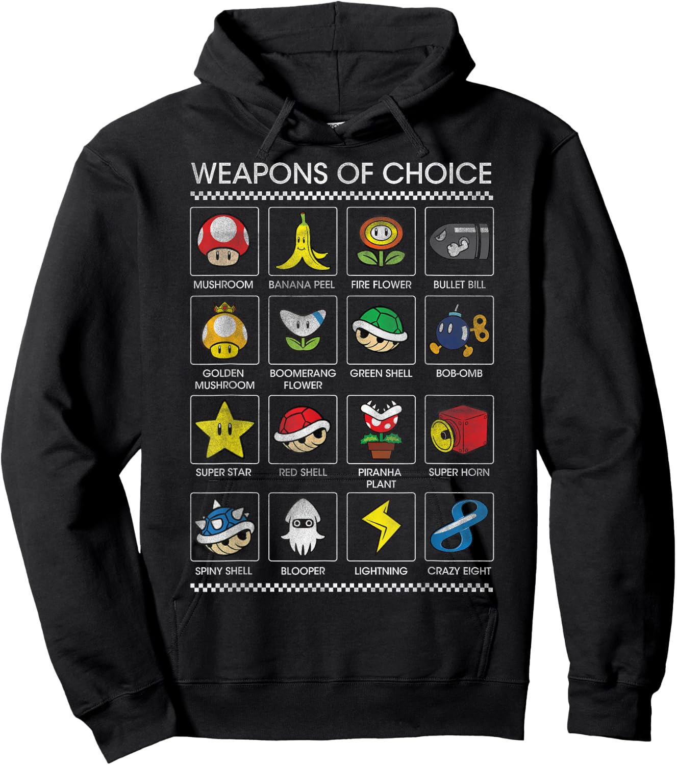 Mario Kart Black : Classic Fit, Short Sleeve, Polyester - Weapons of Choice Poster Design Hoodie - Hoodie | Black