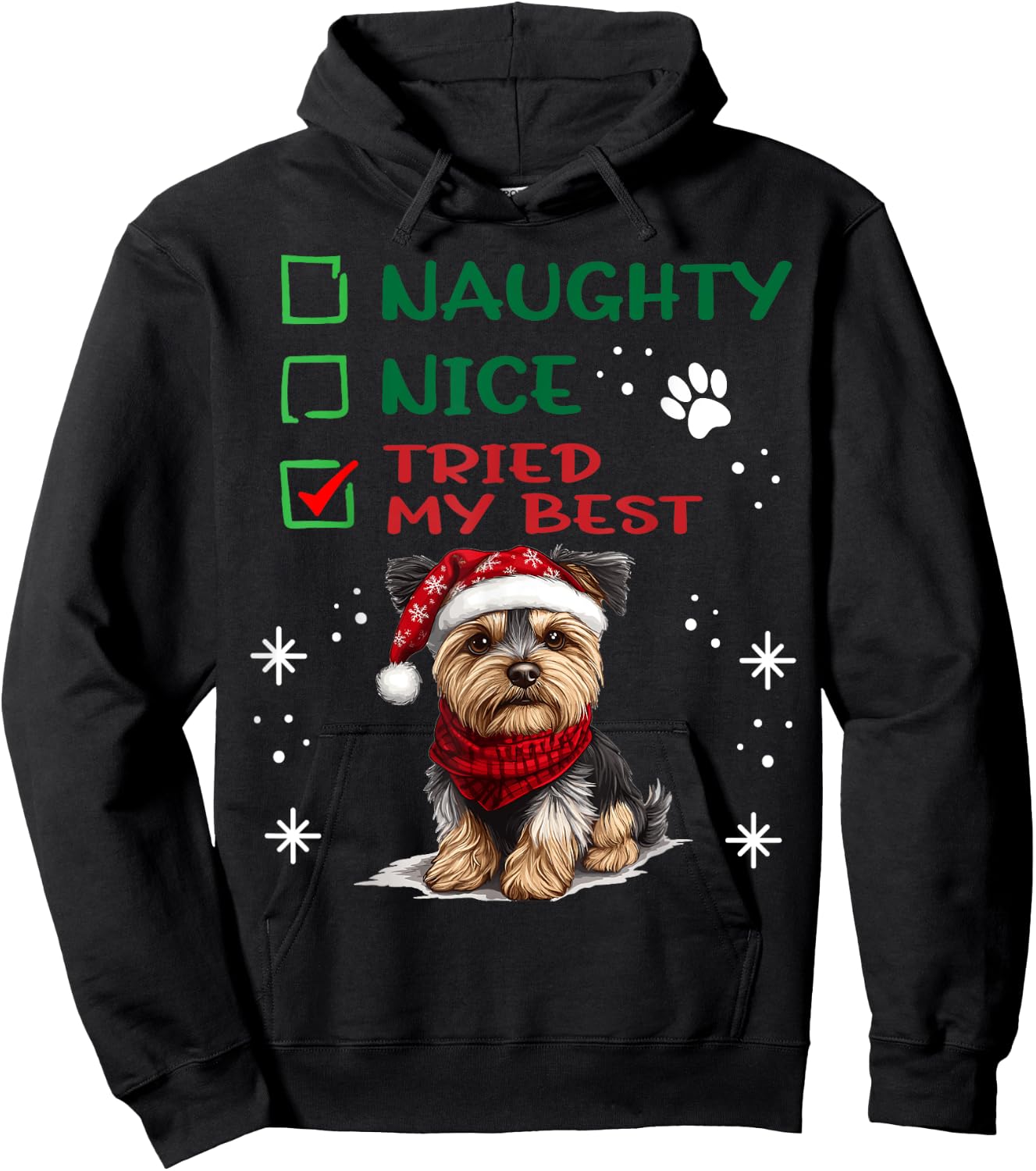 Cute Yorkshire Terrier Yorkie dog Dog Christmas Naughty Nice Hoodie - Hoodie | Black
