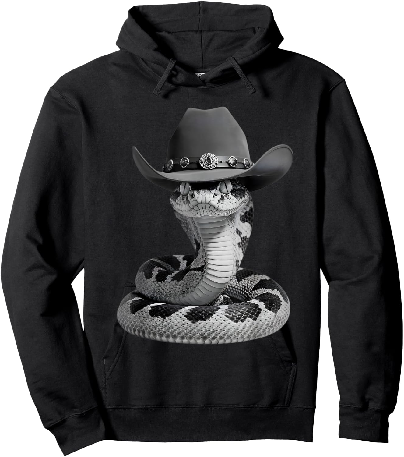 Funny Snake In Cowboy Hat Wild West Cowboy Rattlesnake Lover Hoodie - Hoodie | Black