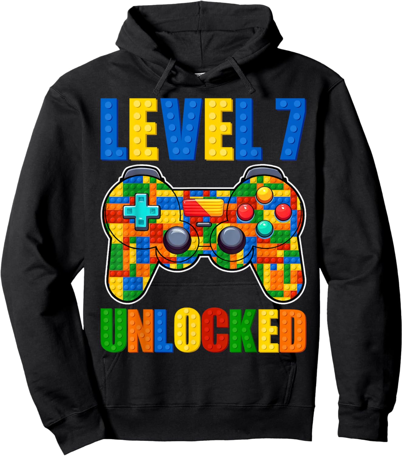 Level 7 Unlocked Building Blocks 7th Birthday Video Game Boy Hoodie - Hoodie | Black