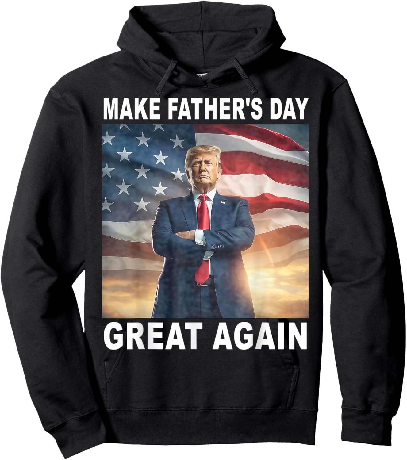 Funny Trump Dad Make Father's Day Great Again USA Flag Hoodie - Hoodie | Black