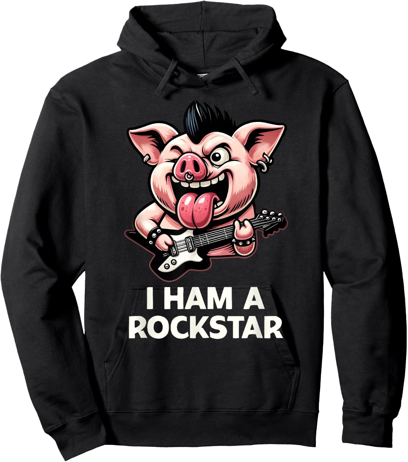 Funny I Ham A Rock Star, Ironic Cool Rock Music Pig, Band Hoodie - Hoodie | Black