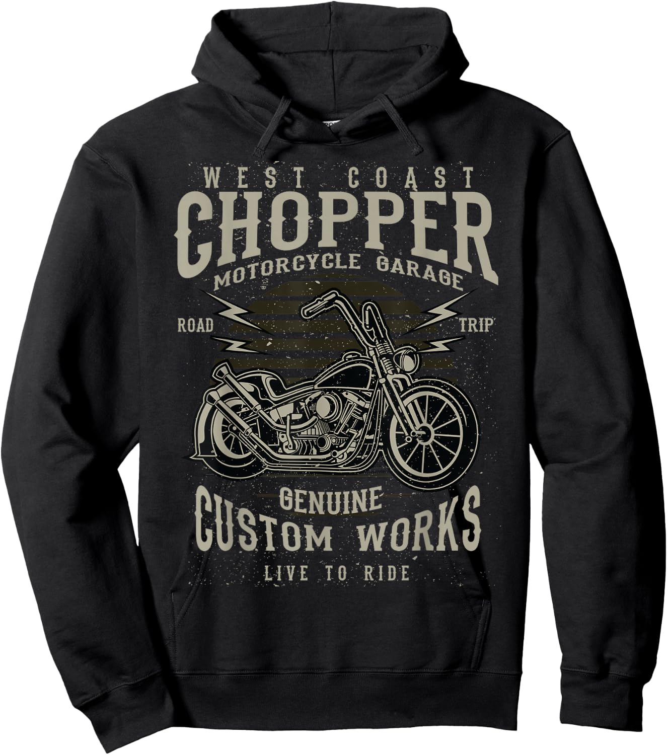 Berto Freimini West Coast Chopper Motorcycle Garage Vintage Biker Black Adults Classic Fit Short Sleeve Hoodie - Hoodie | Black