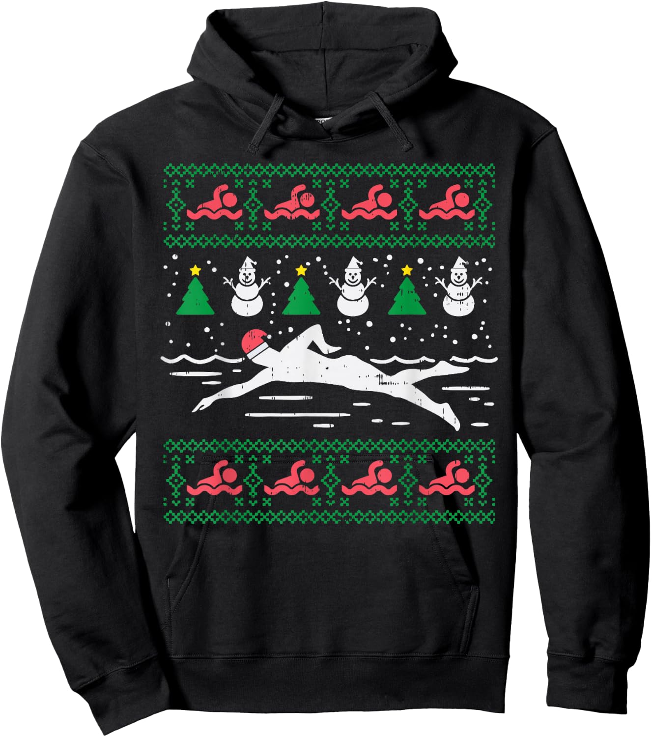 Swimmin Santa Ugly Christmas Sweater Sport Swim Swimmer Gift Hoodie - Hoodie | Black
