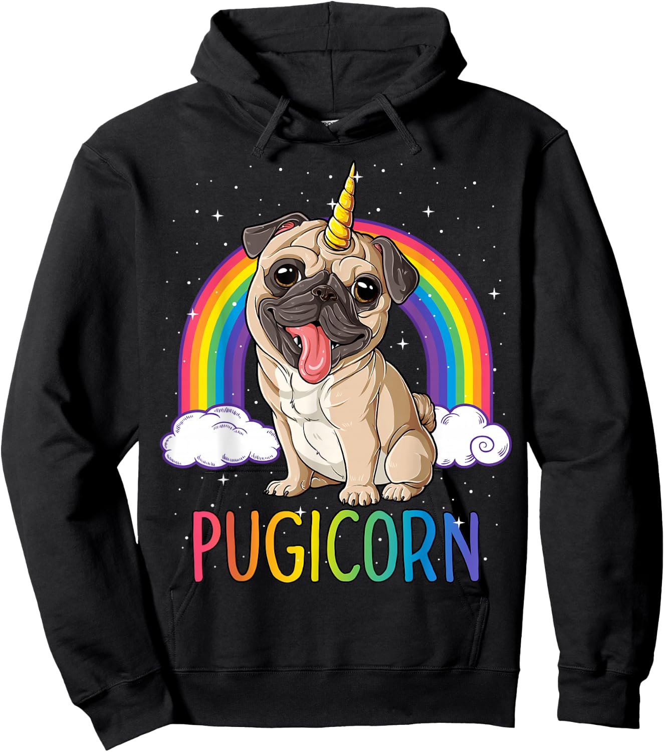 Pugicorn Pug Unicorn T Shirt Girls Kids Space Galaxy Rainbow Hoodie - Hoodie | Black