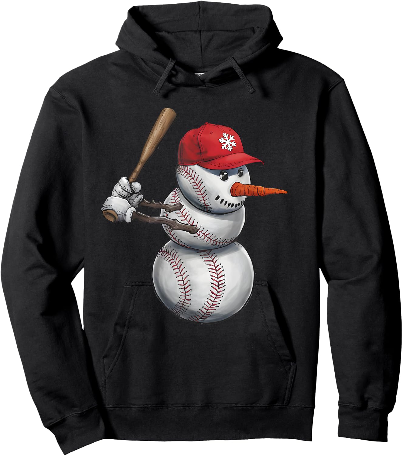 Baseball Snowman Balls Snow Christmas Xmas Men Women Player Hoodie - Hoodie | Black