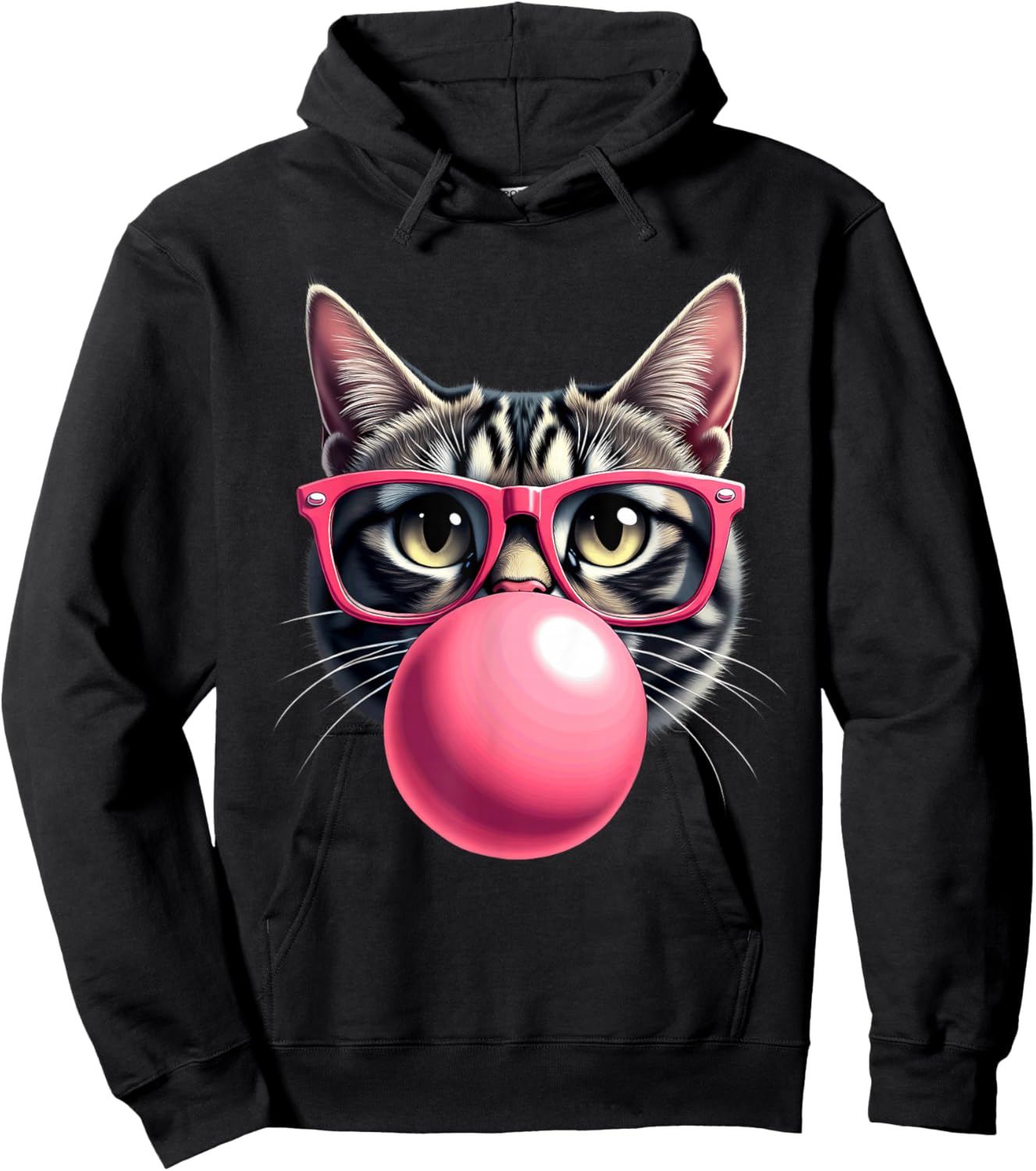 Cute Cat Blowing Bubble Gum Hoodie - Hoodie | Black