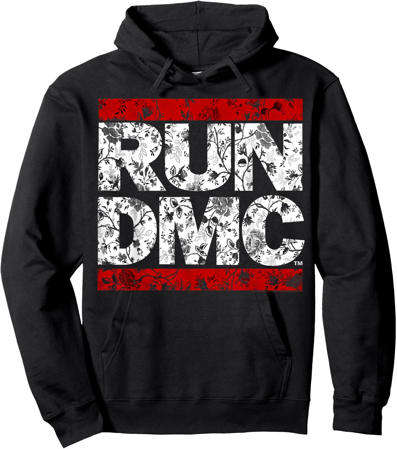 Run DMC Official Floral Red Logo Hoodie - Hoodie | Black