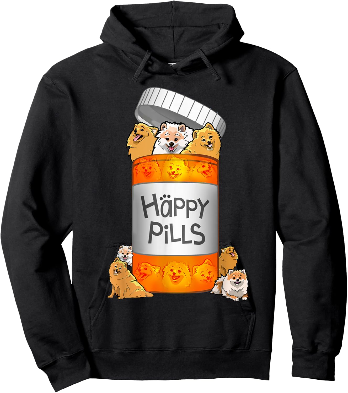 Pomeranian Happy Pills Hoodie - Hoodie | Black