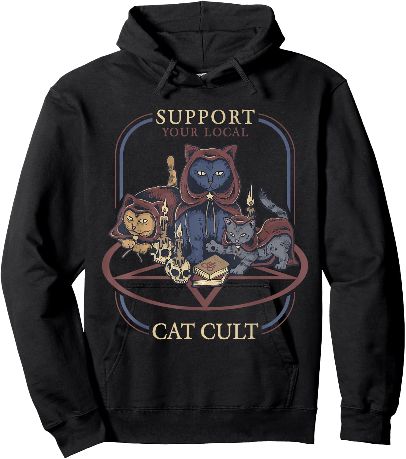 Support Your Local Cat Cult - Retro Occult Hoodie - Hoodie | Black
