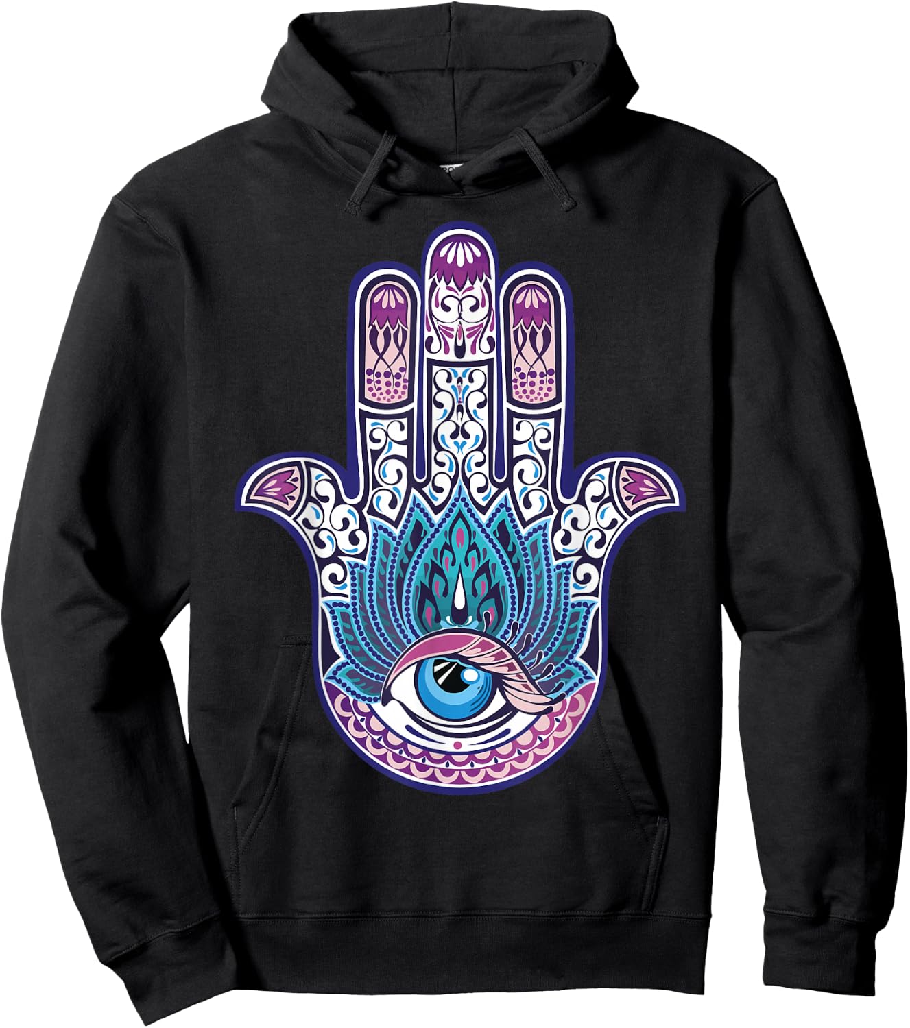 Hamsa Hand Mandala Yoga Fatima Hand Symbol Boho Hoodie - Hoodie | Black