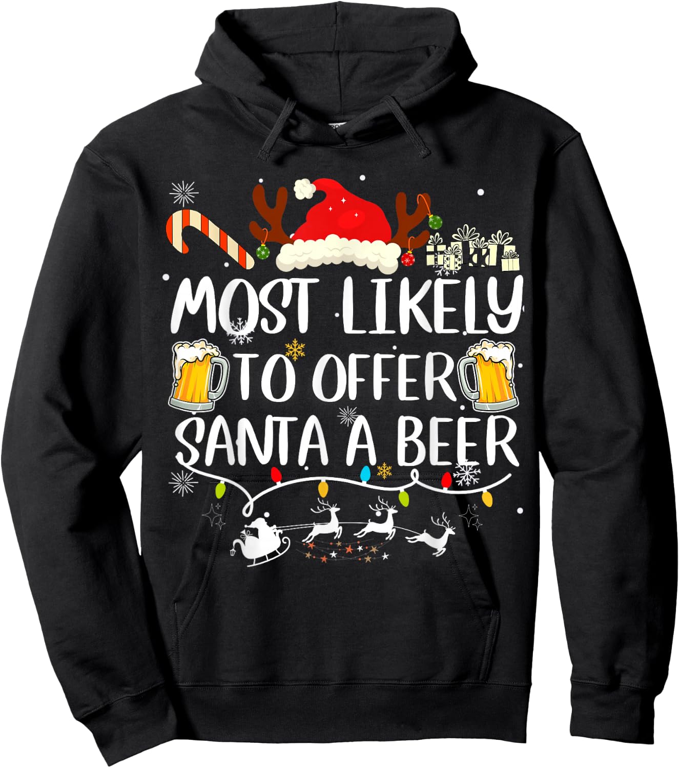 Most Likely To Offer Santa A Beer Funny Drinking Christmas Hoodie - Hoodie | Black