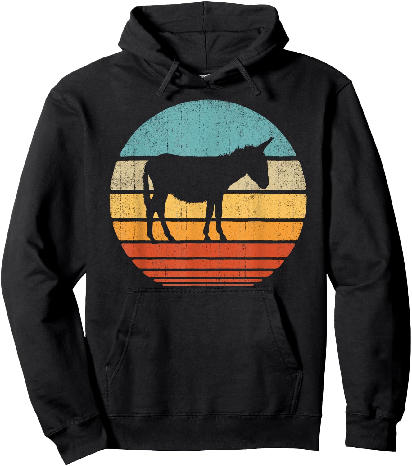 Donkey Retro Vintage 60s 70s Sunset Farm Animal Farmer Men Hoodie - Hoodie | Black