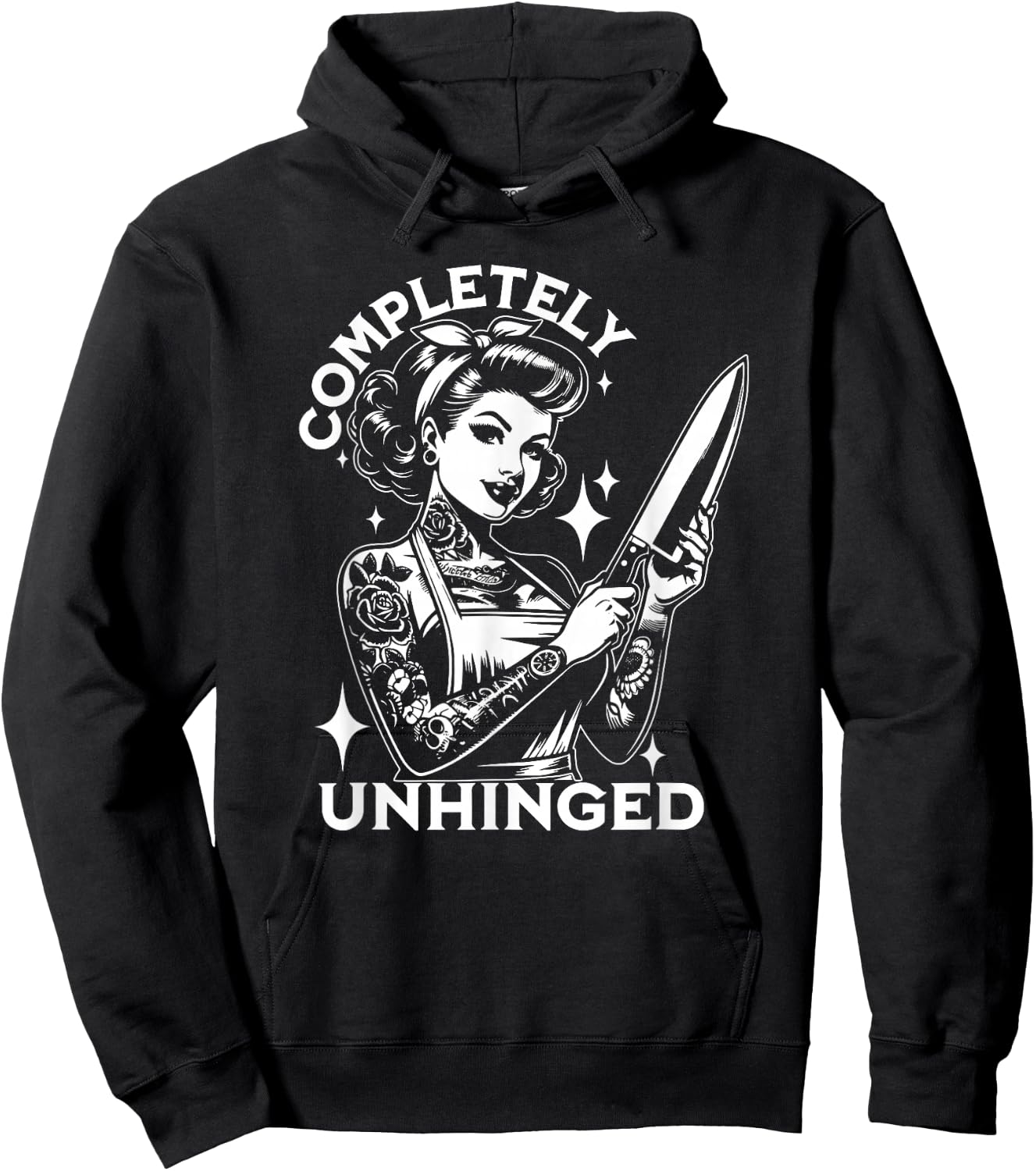 Completely Unhinged, Retro Unhinged Girl, Vintage Tattoo Hoodie - Hoodie | Black