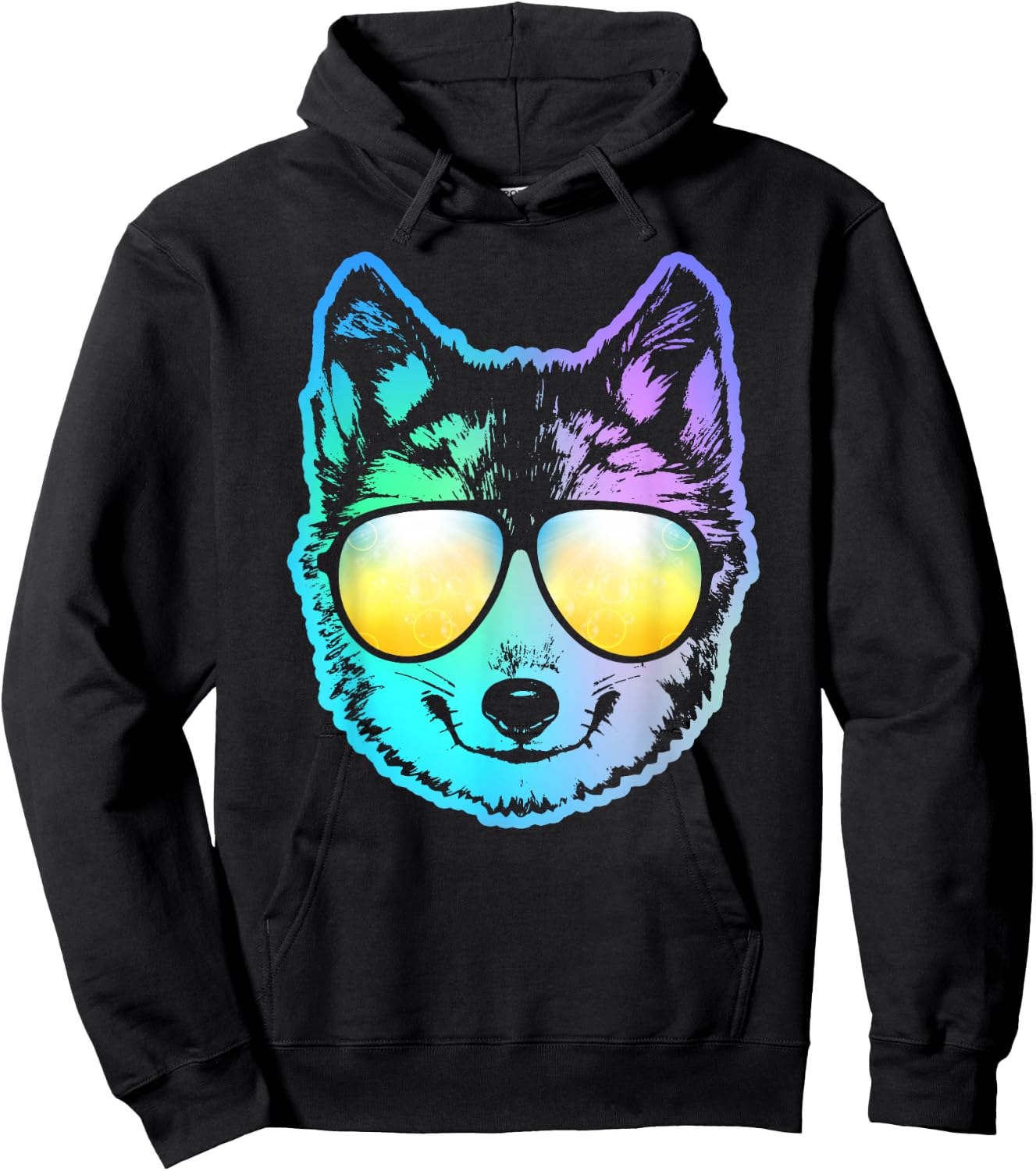 Siberian Husky Neon Funny Animal Hoodie - Hoodie | Black