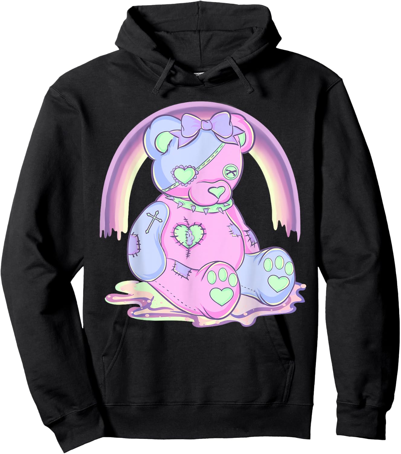 Pastel Goth Teddy Bear Japanese Anime Kawaii Menhera Hoodie - Hoodie | Black