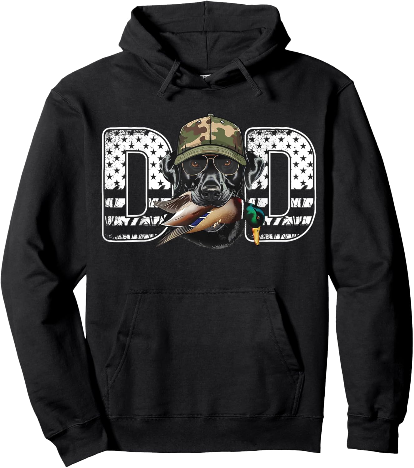 Retro American Flag Hunter Dad Black Labrador Fathers Day Hoodie - Hoodie | Black