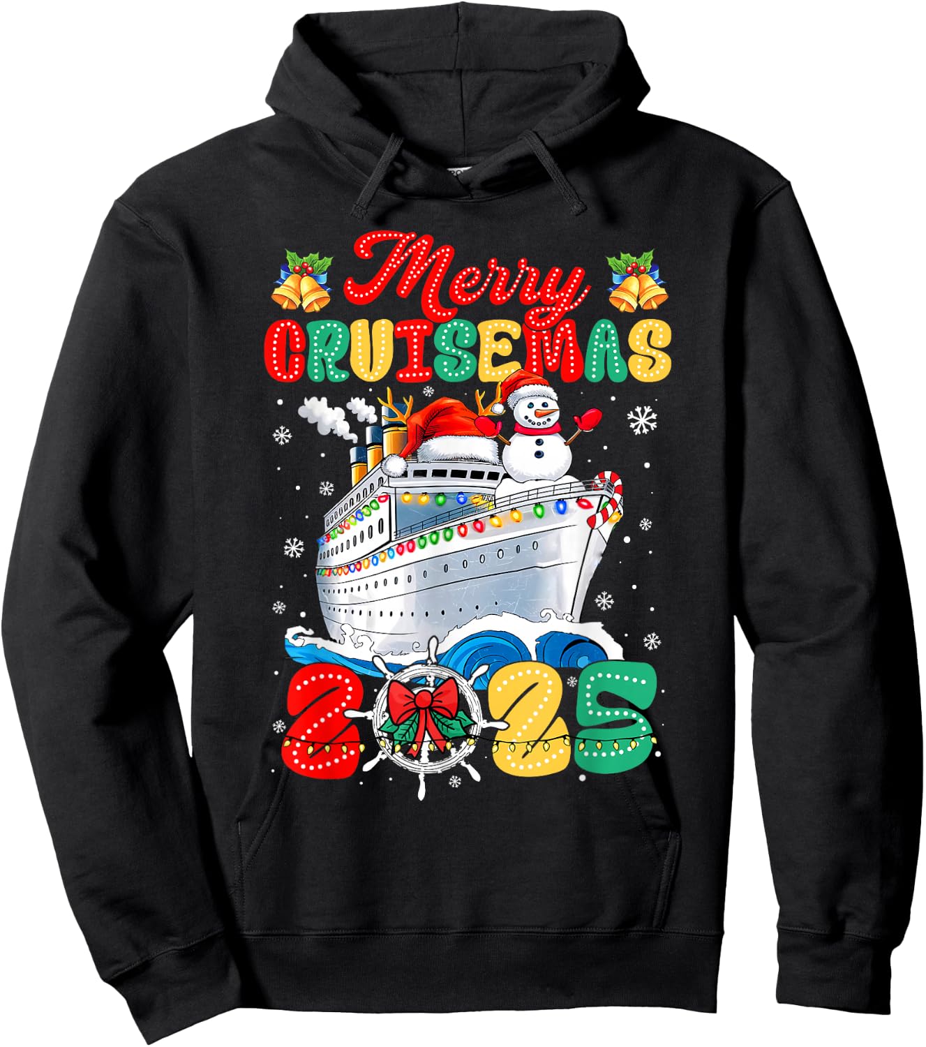 Merry Cruisemas 2025 Christmas Santa Groovy Cruise Ship Hoodie - Hoodie | Black