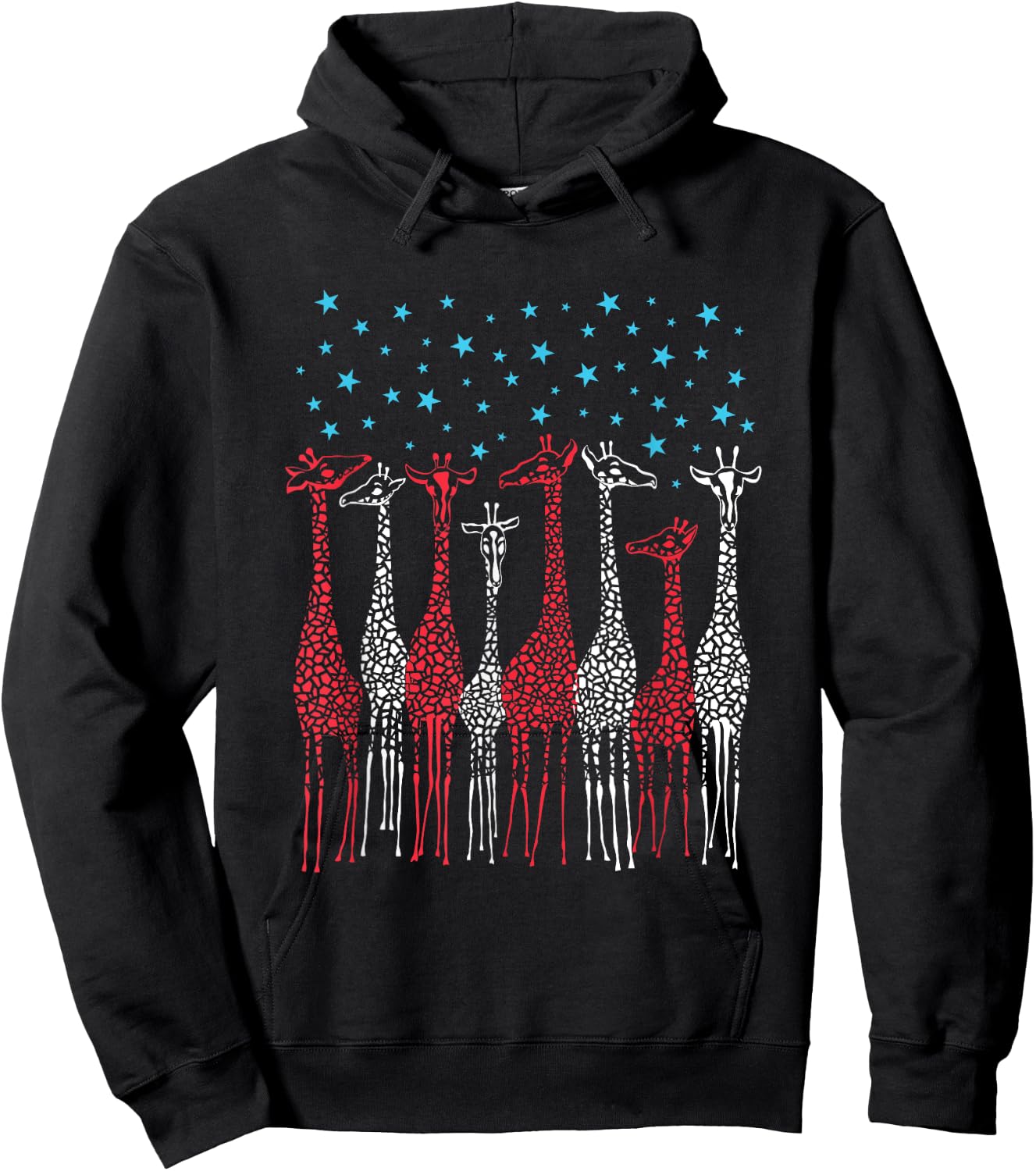 Red White And Blue Giraffe 4th of July Patriotic Kids Men Hoodie - Hoodie | Black