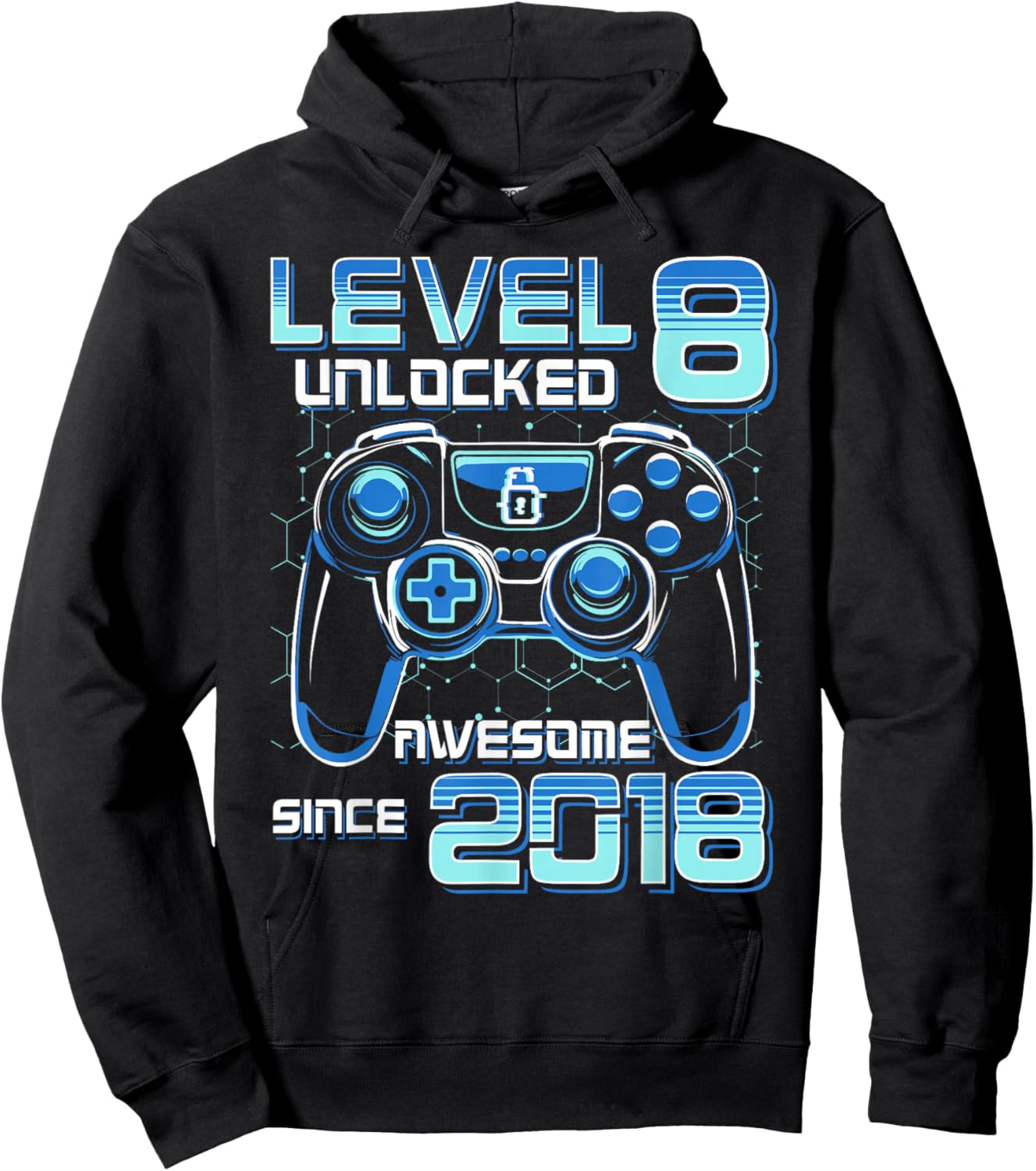 Level 8 Unlocked Video Game Party 8th Birthday Gamer Boys Hoodie - Hoodie | Black