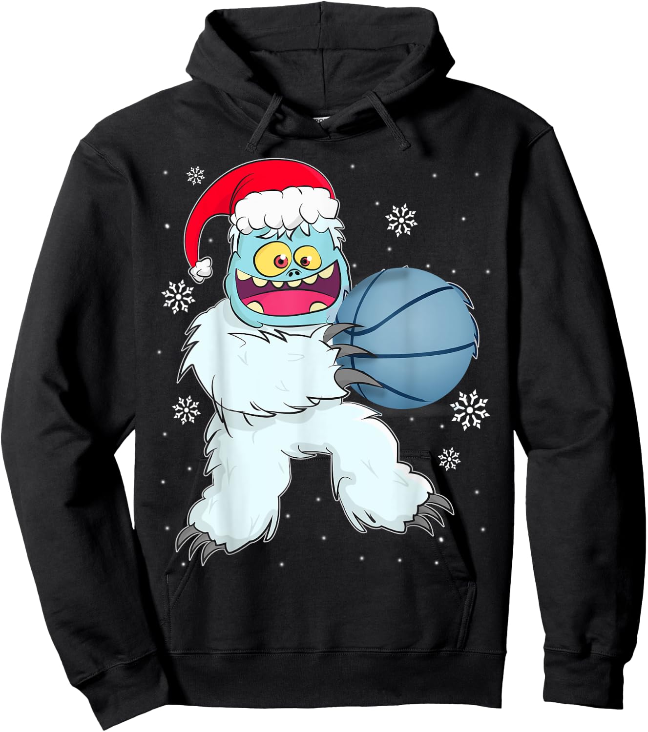 Basketball Player Yeti Abominable Snowman Christmas Pajama Hoodie - Hoodie | Black