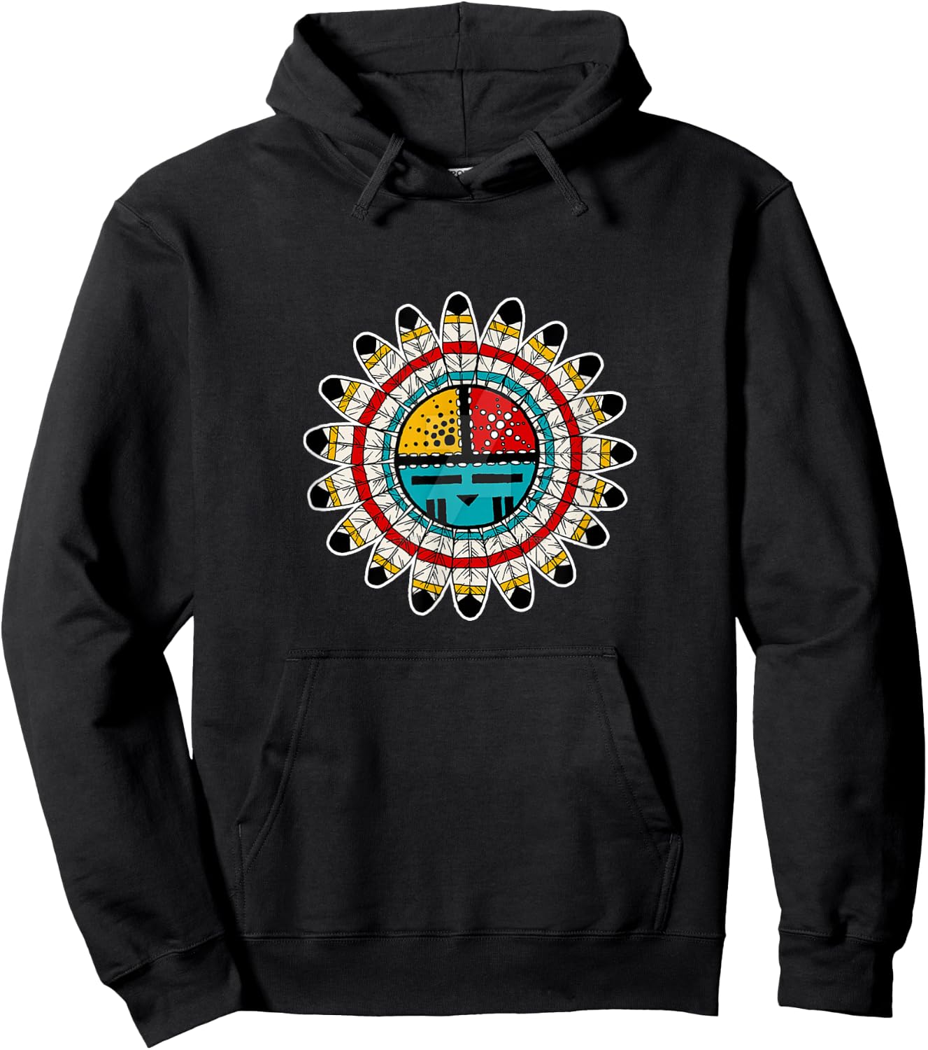 Hopi Kachina Native American , -Adults, Black, Small, Short Sleeve, Modern Graphic Hoodie - Hoodie | Black