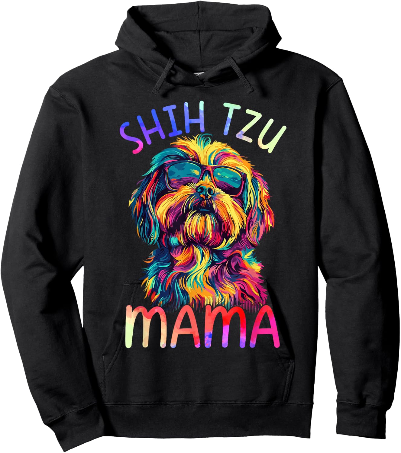 Shih Tzu Mom Mama Colorful Pop Art Shih Tzu Dog Hoodie - Hoodie | Black
