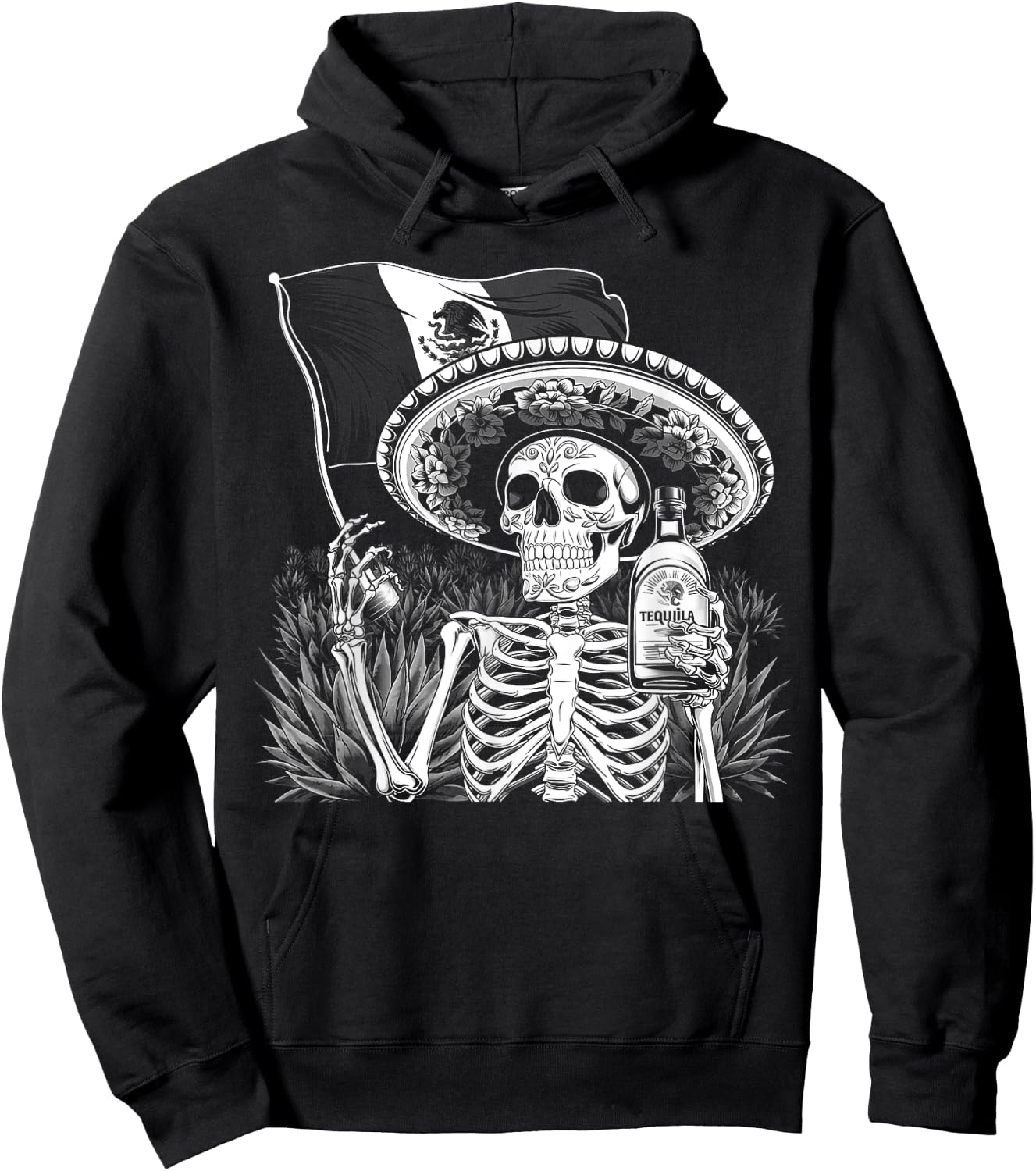 Mexico Vintage Skeleton Tequila Dia De Los Muertos Mexican Hoodie - Hoodie | Black