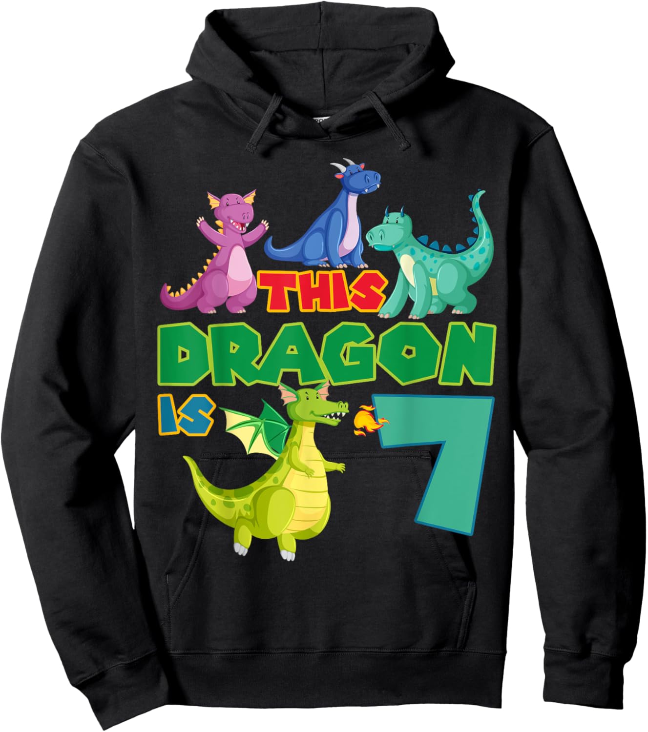 Dragon 7th Birthday Party Mythical Creature Fantasy Theme Hoodie - Hoodie | Black