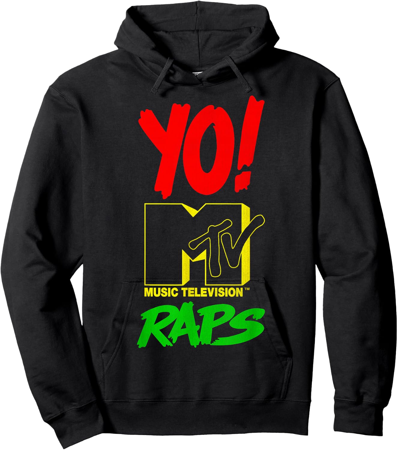 Yo! Mtv Raps Red Yellow Green Stack Text Hoodie - Hoodie | Black