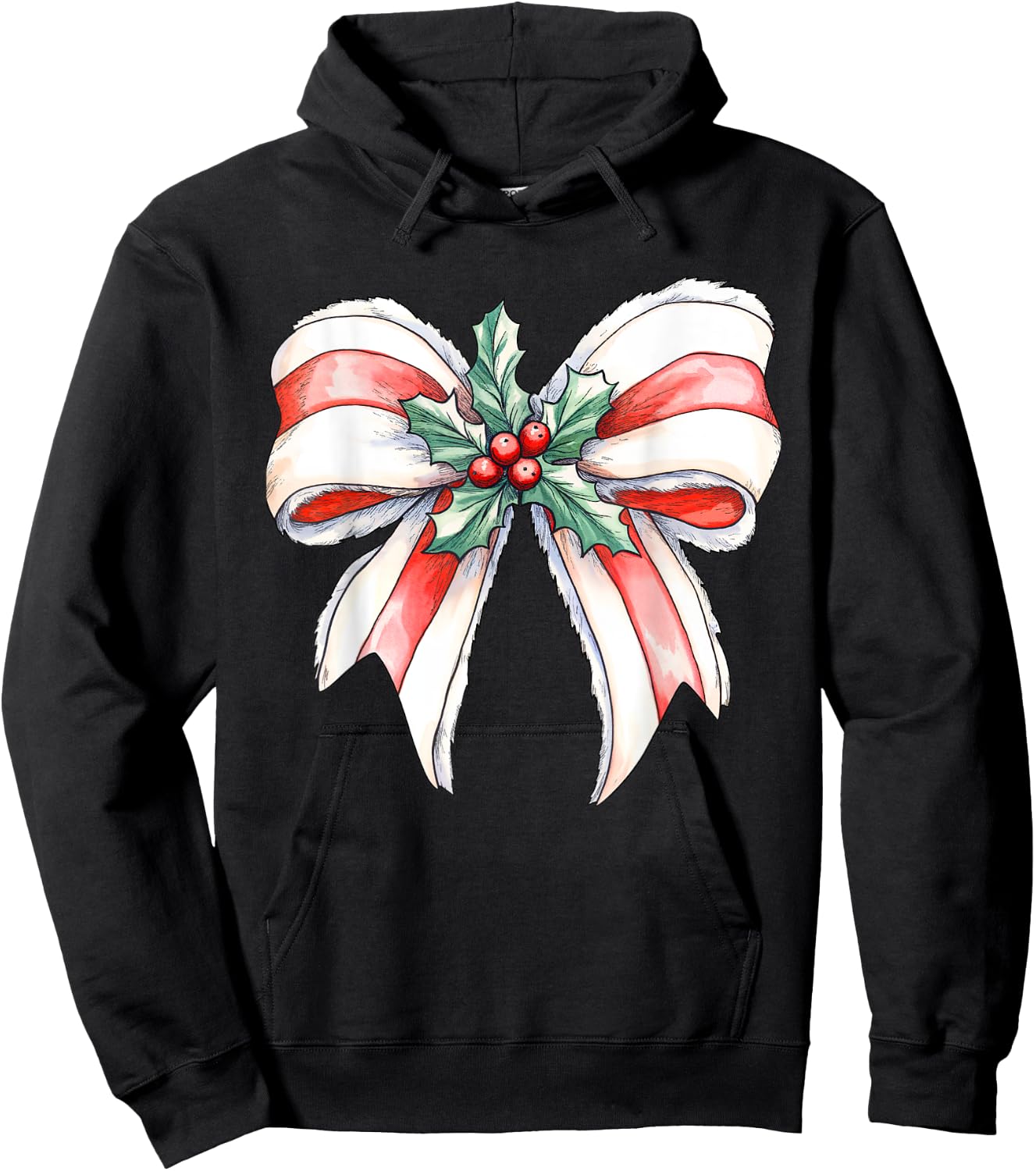 Coquette Christmas Bow Girls Women Holiday Ribbon Mistletoe Hoodie - Hoodie | Black