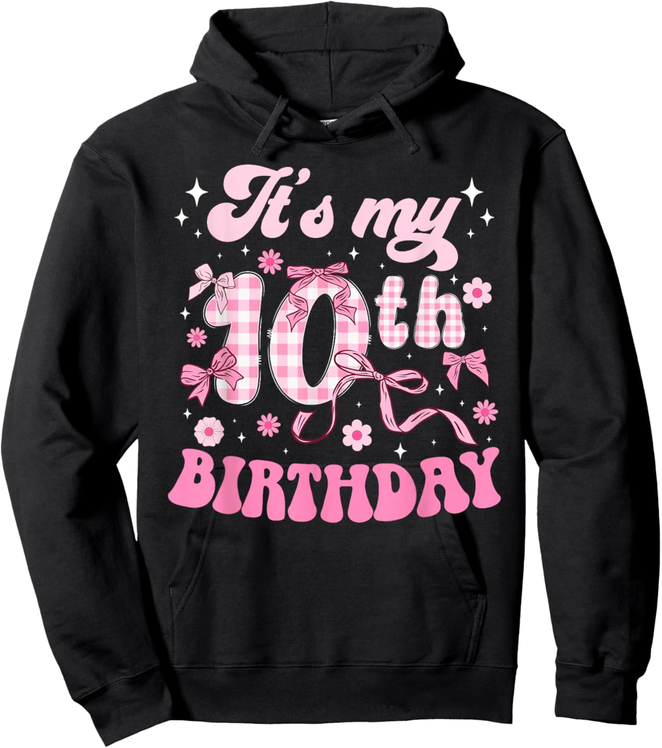 10th Coquette Birthday Party Ten Year Old Bow Hoodie - Hoodie | Black