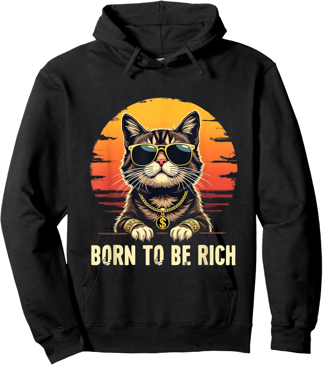 Retro Born To Be Rich Funny Millionaire Cat Meme Hoodie - Hoodie | Black