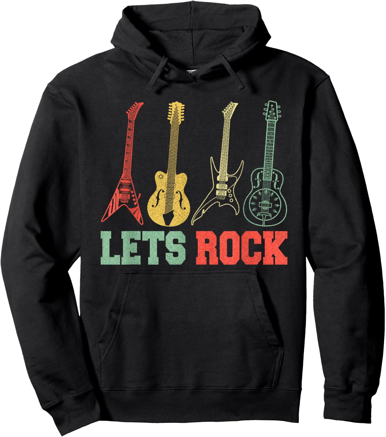 Lets Rock Rock n Roll Guitar Retro Small Hoodie - Hoodie | Black
