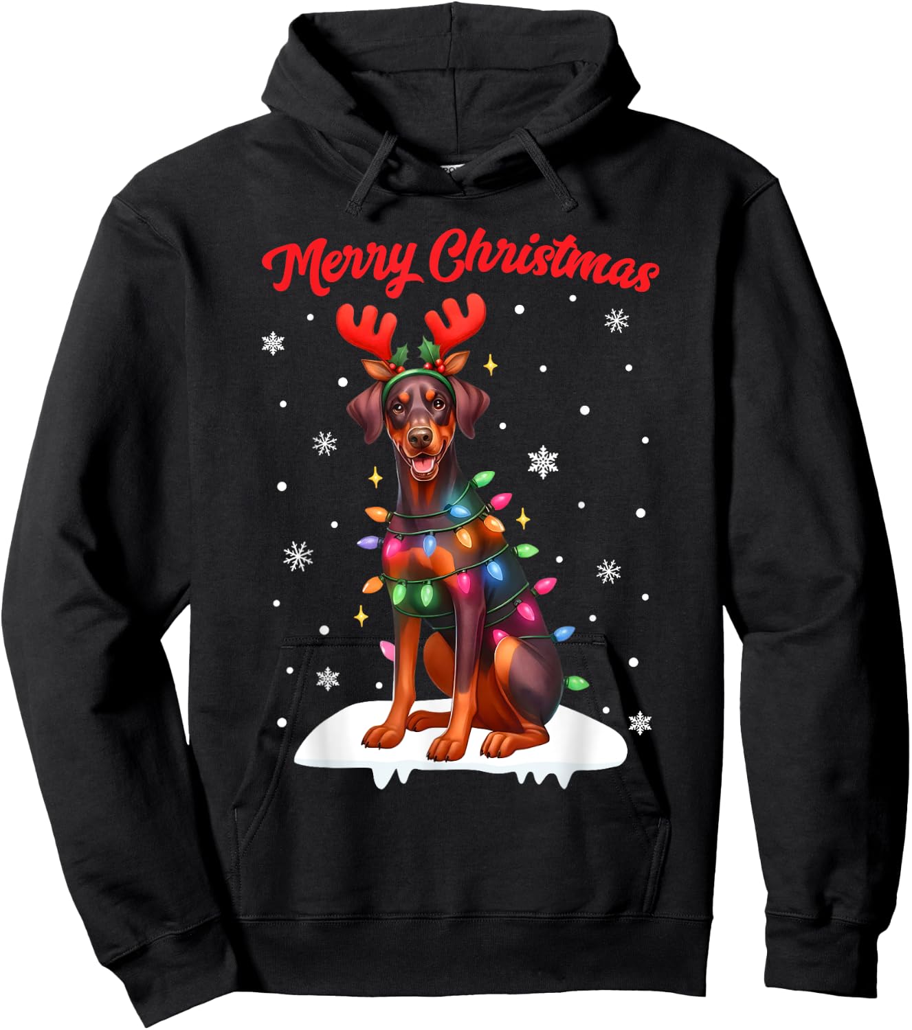Christmas Pajamas Men Women Kids Doberman Pinscher Dog Hoodie - Hoodie | Black